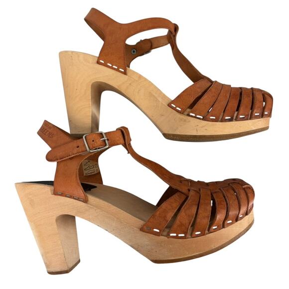 Swedish Hasbeens Shoes - Swedish Hasbeens T Strap Sky High Clogs Platform Heels 37/6.5 Woodstock Hippie